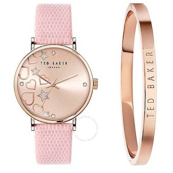 Ted Baker Phylipa Pink Rose Gold Hearts & Stars Watch & Bracelet Gift Set - Picture 1 of 13